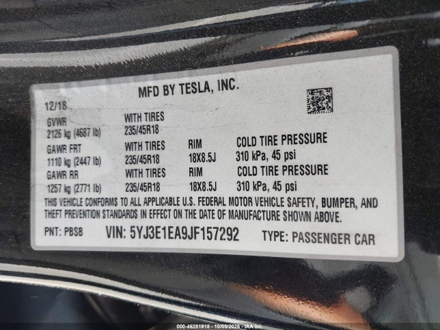 2018 TESLA MODEL 3 LONG RANGE/MID RANGE 9