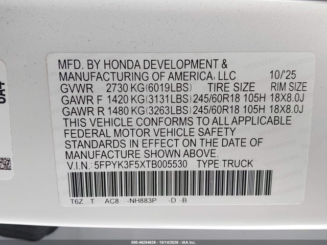 2026 HONDA RIDGELINE RTL 9