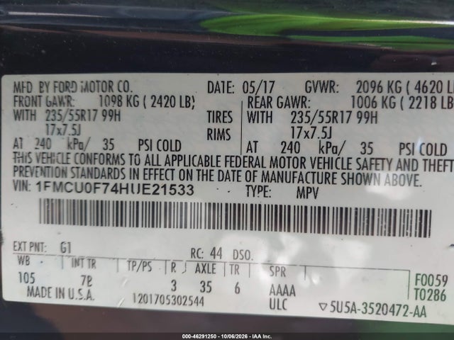 2017 FORD ESCAPE S 9