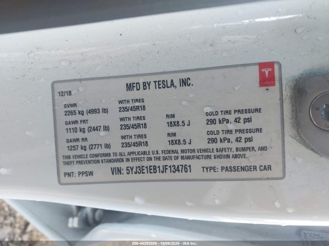 2018 TESLA MODEL 3 LONG RANGE/PERFORMANCE 9