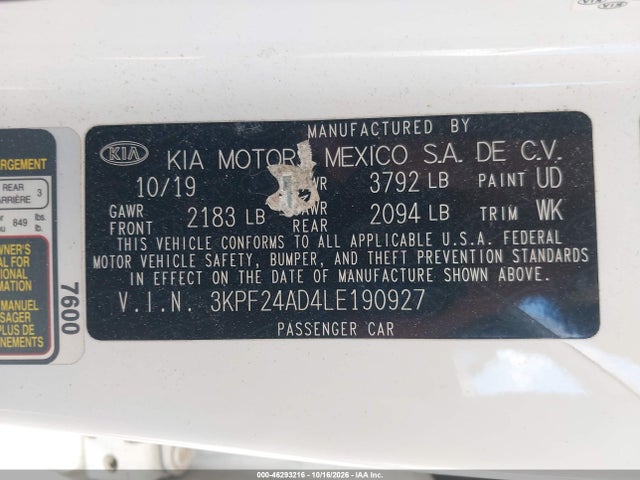 2020 KIA FORTE FE 9