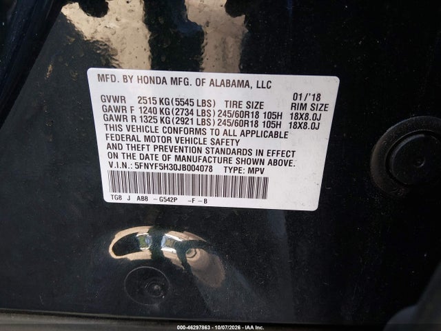 2018 HONDA PILOT EX 9