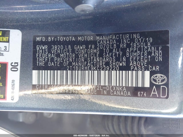 2019 TOYOTA COROLLA LE 9
