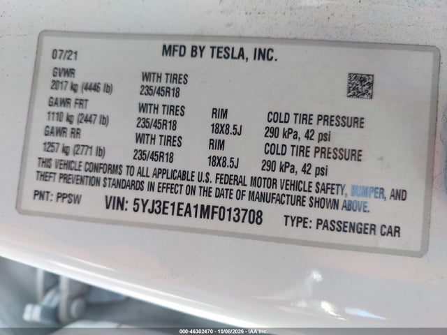 2021 TESLA MODEL 3 STANDARD RANGE PLUS REAR-WHEEL DRIVE 9