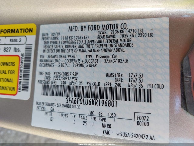 2019 FORD FUSION HYBRID SE 9