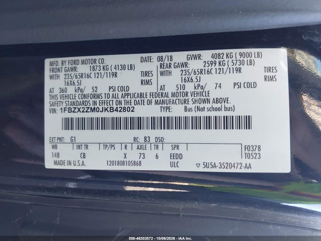 2018 FORD TRANSIT-350 XL 9
