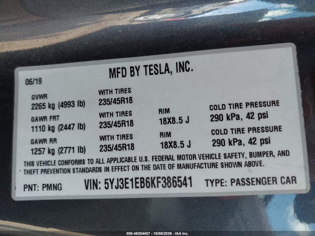 2019 TESLA MODEL 3 LONG RANGE/PERFORMANCE 9