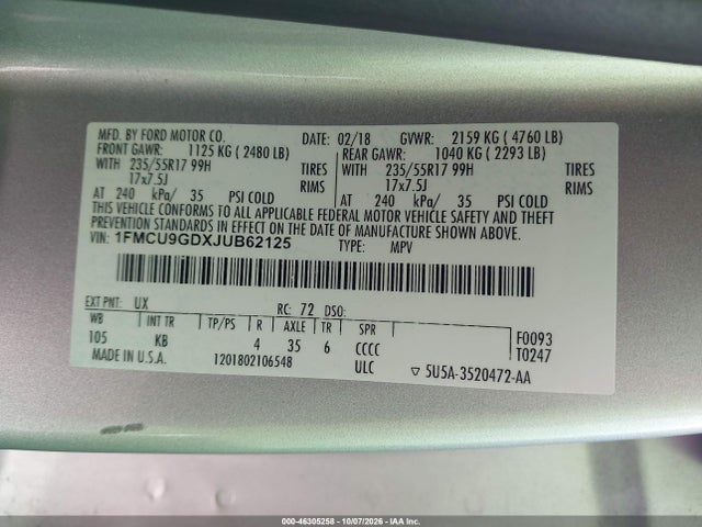 2018 FORD ESCAPE SE 9