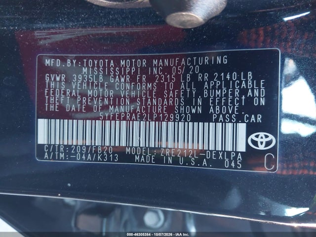 2020 TOYOTA COROLLA LE 9