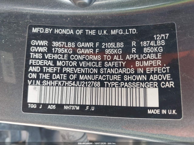 2018 HONDA CIVIC EX 9