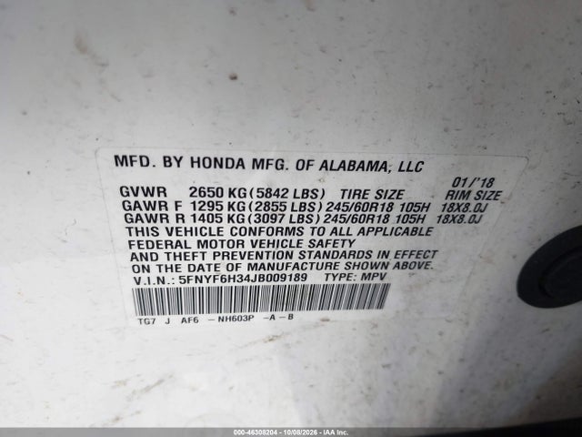 2018 HONDA PILOT EX 9