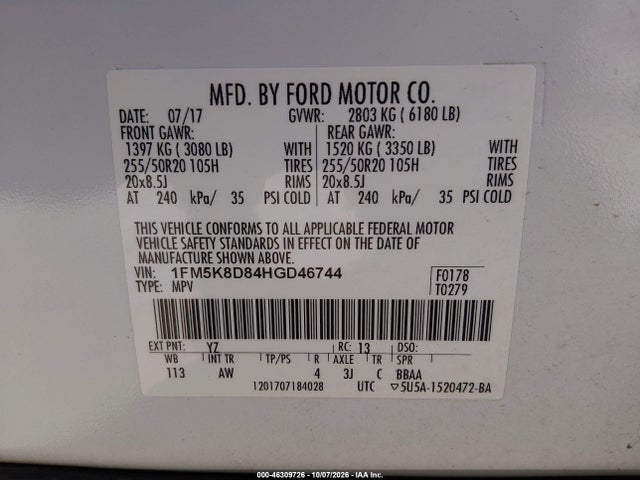2017 FORD EXPLORER XLT 9