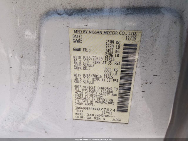 2019 NISSAN FRONTIER SV 9