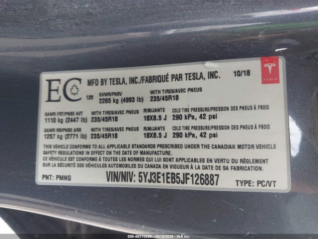 2018 TESLA MODEL 3 LONG RANGE/PERFORMANCE 9