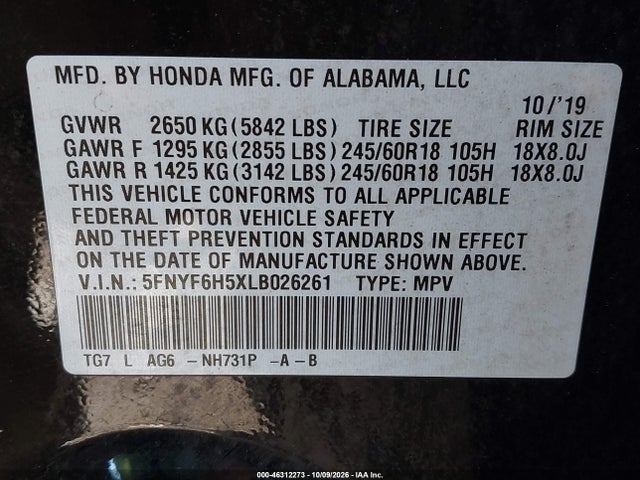 2020 HONDA PILOT AWD EX-L 9