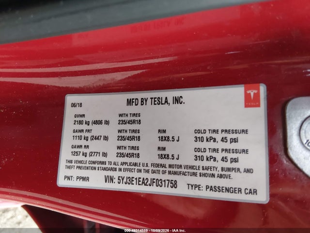 2018 TESLA MODEL 3 LONG RANGE/MID RANGE 9