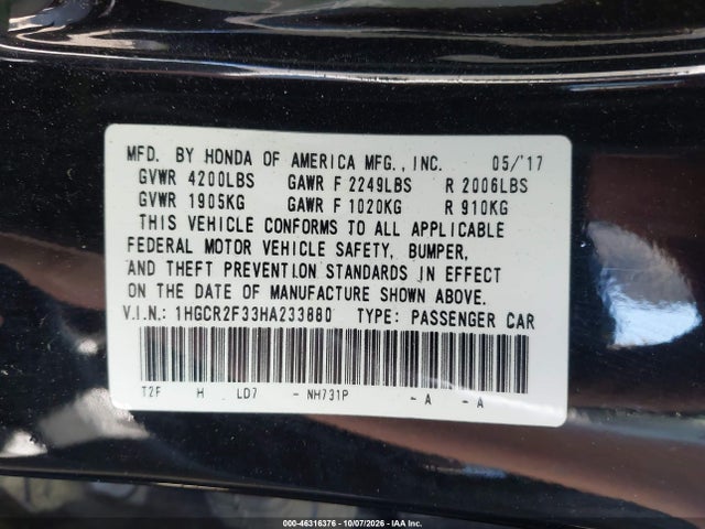 2017 HONDA ACCORD LX 9