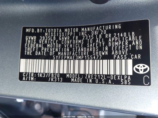 2021 TOYOTA COROLLA LE 9