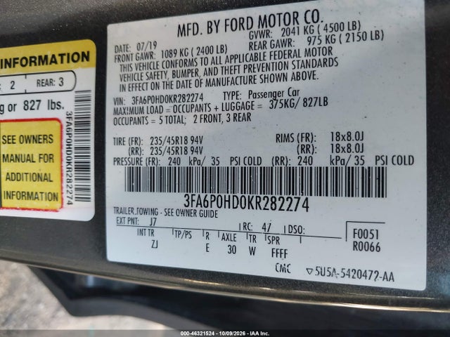 2019 FORD FUSION SE 9