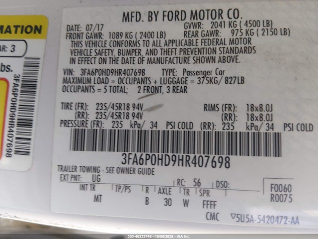2017 FORD FUSION SE 9