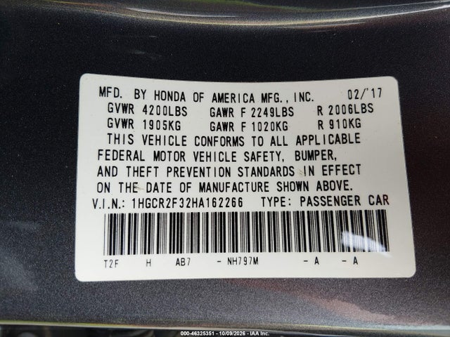 2017 HONDA ACCORD LX 9