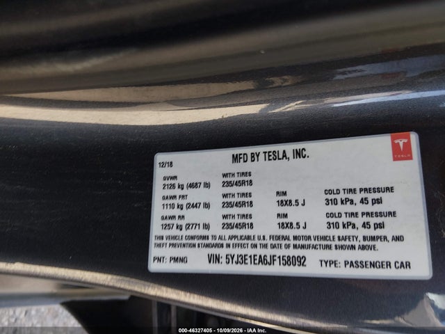 2018 TESLA MODEL 3 LONG RANGE/MID RANGE 9