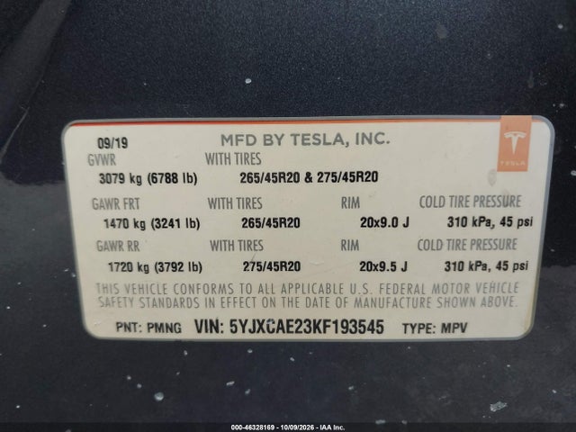 2019 TESLA MODEL X 100D/75D/LONG RANGE 9