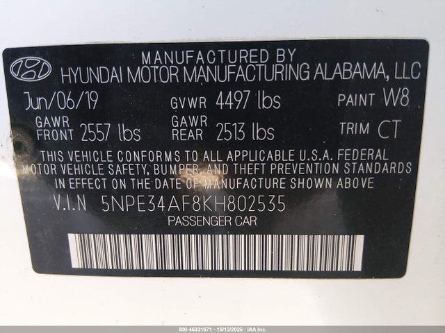 2019 HYUNDAI SONATA SEL 9