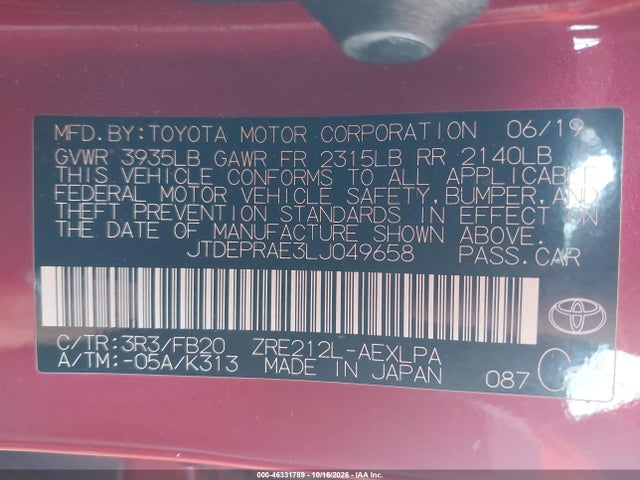 2020 TOYOTA COROLLA LE 9