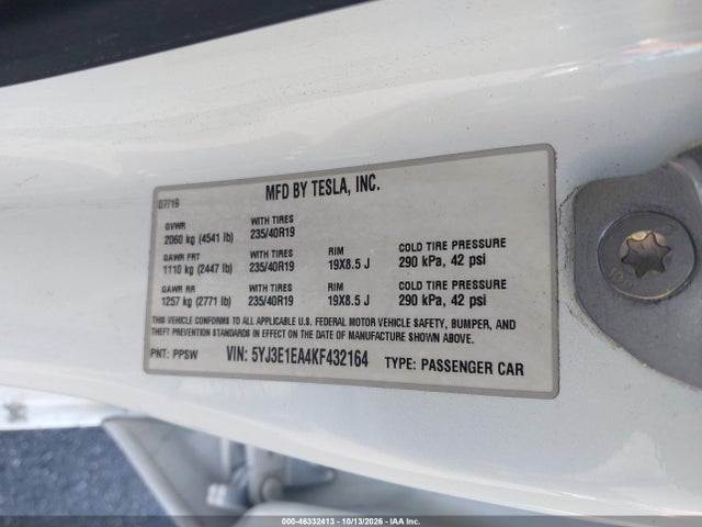 2019 TESLA MODEL 3 LONG RANGE/MID RANGE/STANDARD RANGE/STANDARD RANGE PLUS 9