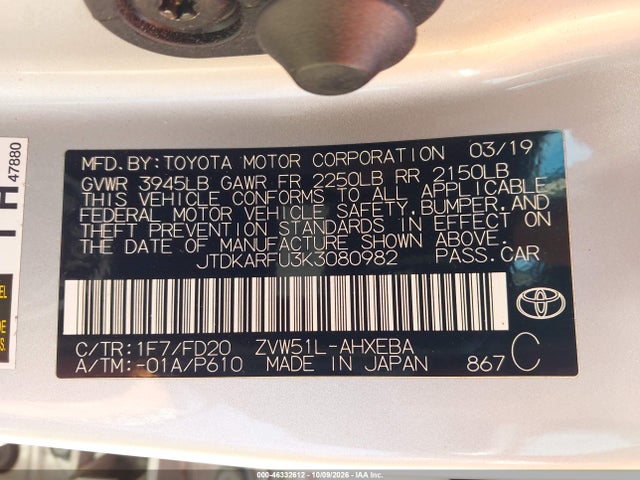 2019 TOYOTA PRIUS LE 9