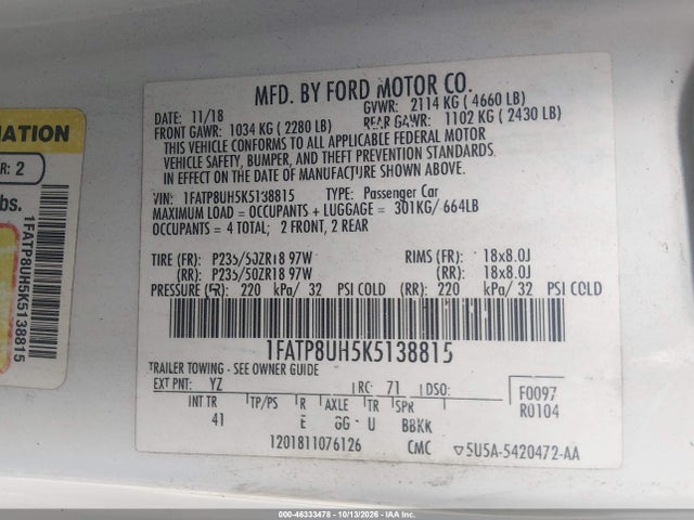 2019 FORD MUSTANG ECOBOOST PREMIUM 9