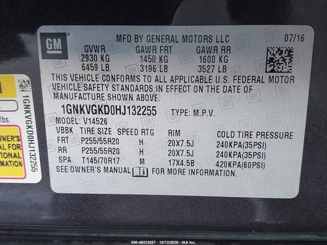 2017 CHEVROLET TRAVERSE 1LT 9