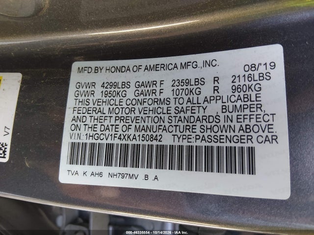 2019 HONDA ACCORD EX 9