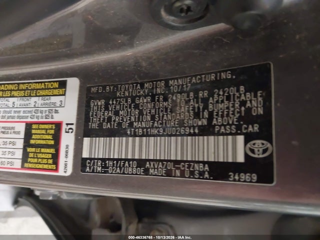 2018 TOYOTA CAMRY LE 9