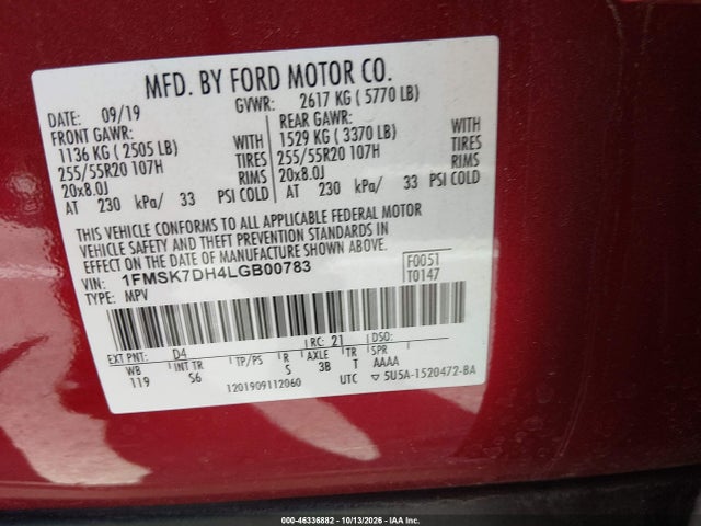 2020 FORD EXPLORER XLT 9