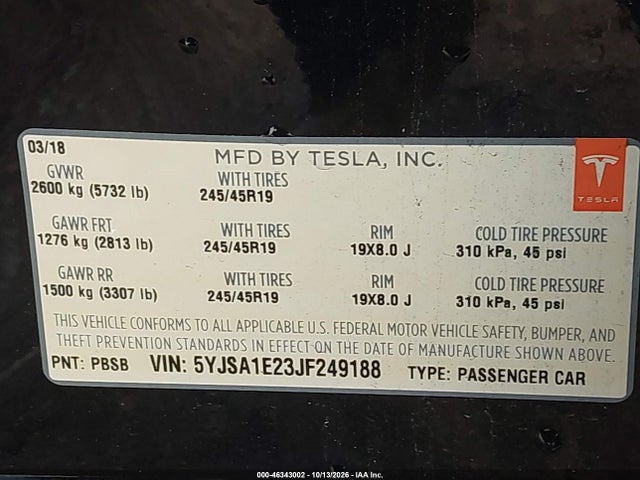 2018 TESLA MODEL S 100D/75D/P100D 9