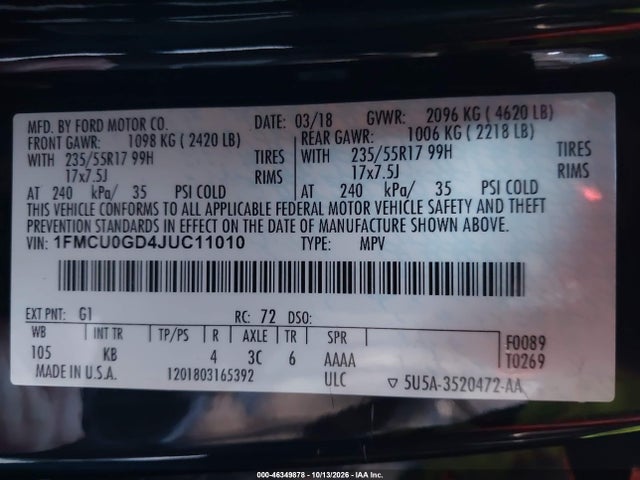 2018 FORD ESCAPE SE 9