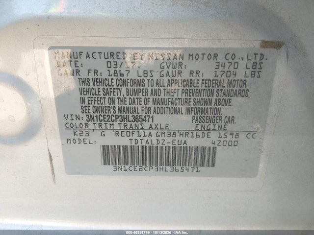 2017 NISSAN VERSA NOTE SV 9