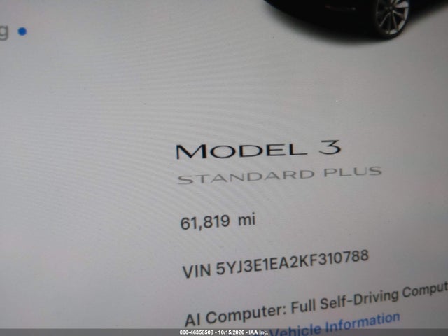 2019 TESLA MODEL 3 LONG RANGE/MID RANGE/STANDARD RANGE/STANDARD RANGE PLUS 7