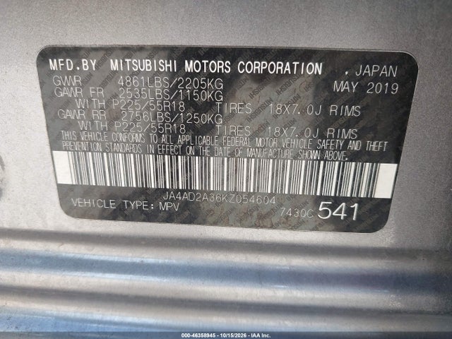 2019 MITSUBISHI OUTLANDER ES 9
