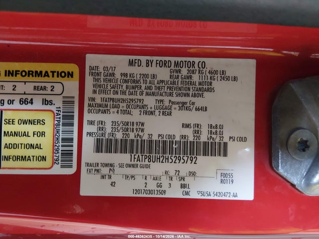 2017 FORD MUSTANG ECOBOOST PREMIUM 9