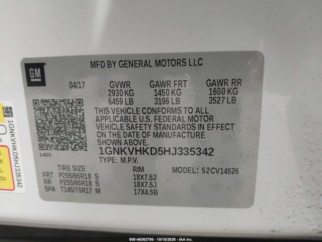 2017 CHEVROLET TRAVERSE 2LT 9