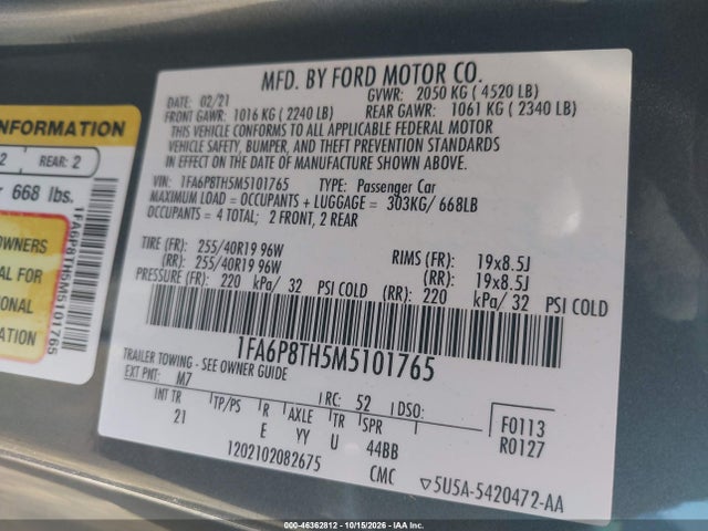 2021 FORD MUSTANG ECOBOOST FASTBACK 9