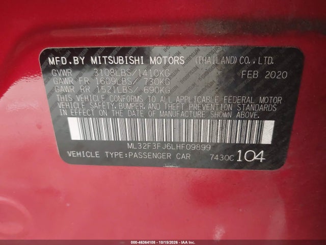 2020 MITSUBISHI MIRAGE G4 ES 9