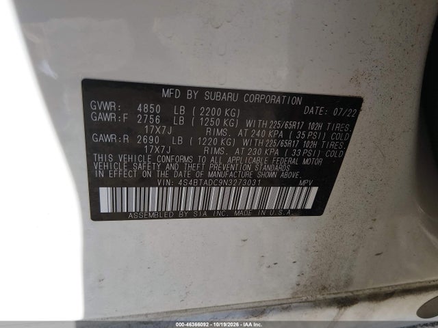 2022 SUBARU OUTBACK PREMIUM 9