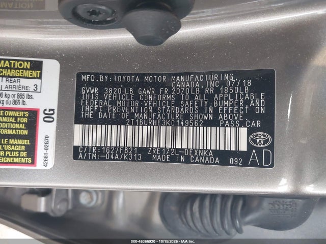 2019 TOYOTA COROLLA LE 9