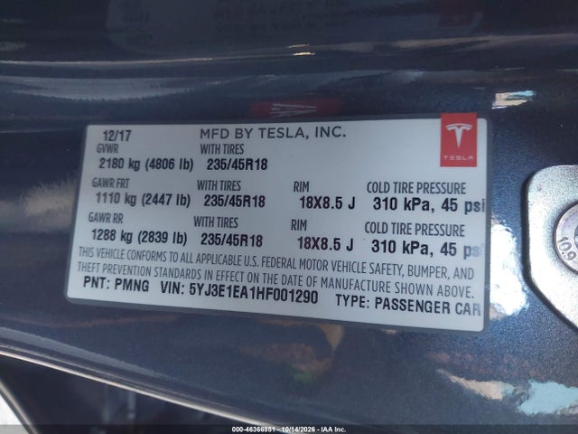 2017 TESLA MODEL 3 LONG RANGE/STANDARD 9