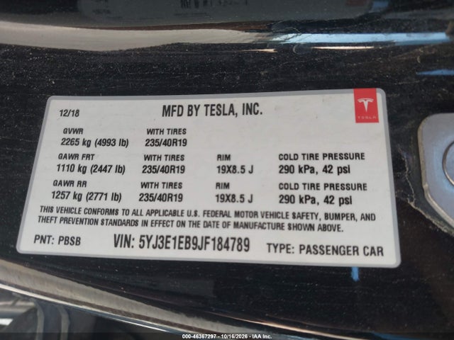 2018 TESLA MODEL 3 LONG RANGE/PERFORMANCE 9