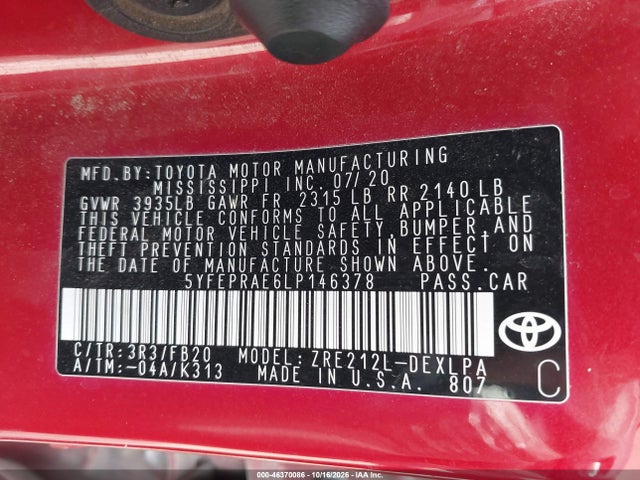 2020 TOYOTA COROLLA LE 9